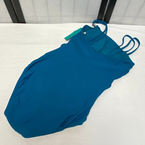 Aqua Green Double Strap High Asymmetrical Neck One Piece Swimsuit Teal NWT - Picture 8 of 12